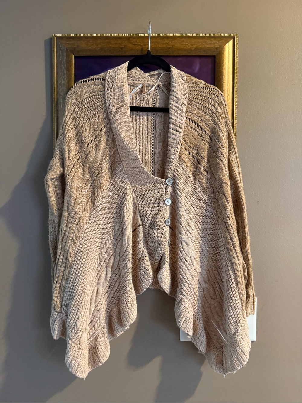 Free People Cable Knit Cocoon Cardigan Sweater Oatmeal NWOT Small